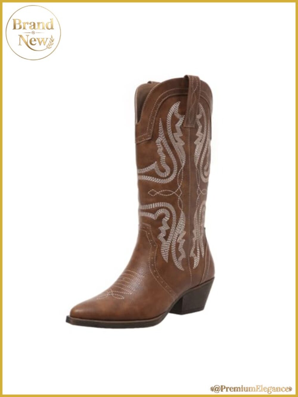 Women's Mid Calf Cowboy Boots Pointed Toe Chunky Heel Faux Leather Western